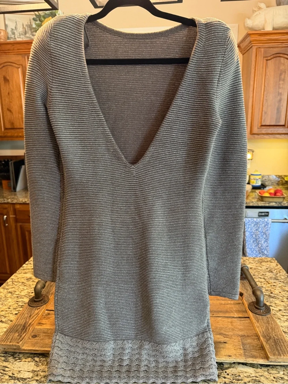 Moda International Gray Ribbed Long Sleeve Knit Dress